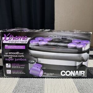 New Conair Xtreme Instant Heat Hot Rollers 12 Flocked Curlers Jumbo 12 Clips